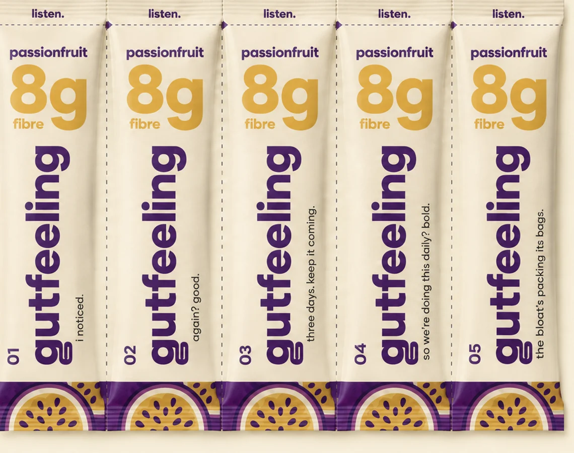 the habit roll, 30 numbered passionfruit sachets perforated to tear off